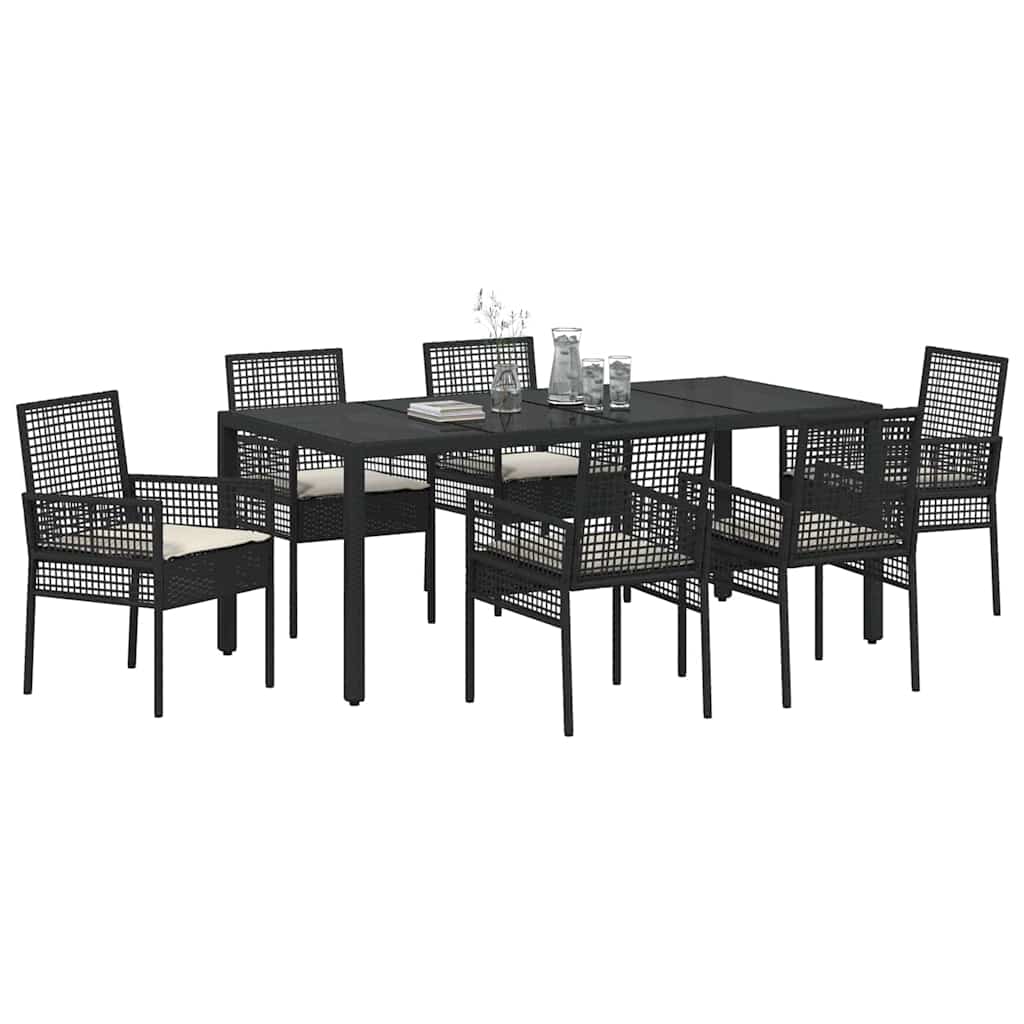 Tuin eettafelset 7 pcs Zwart poly rattan is nu te koop bij PeponiXL, paradijselijk wonen!