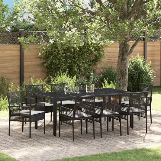 Tuin eettafelset 9 pcs Zwart poly rattan is nu te koop bij PeponiXL, paradijselijk wonen!