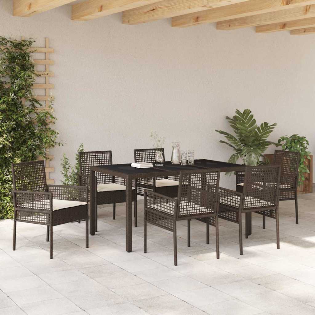 Tuin eettafelset 7 pcs Bruin poly rattan is nu te koop bij PeponiXL, paradijselijk wonen!