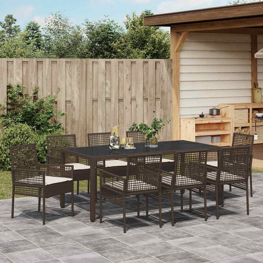 Tuin eettafelset 9 pcs Bruin poly rattan is nu te koop bij PeponiXL, paradijselijk wonen!