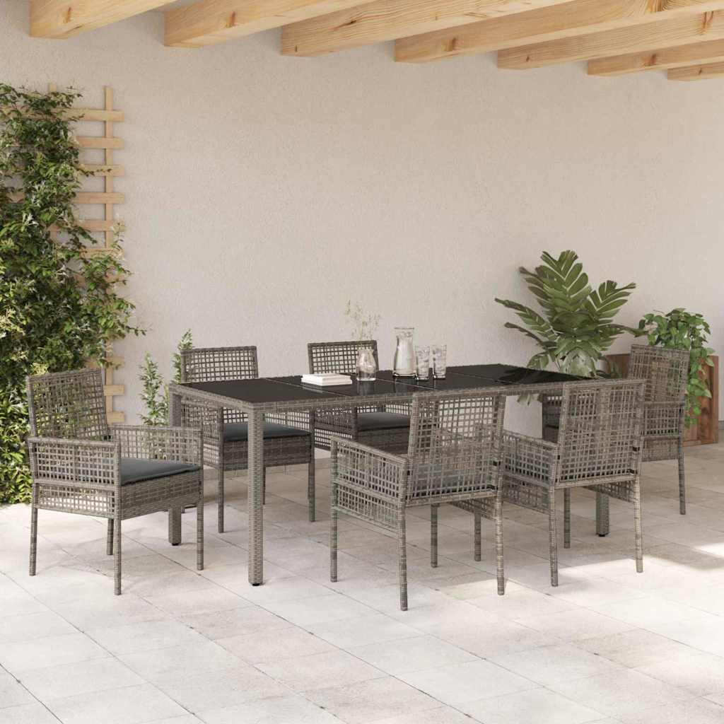Tuin eettafelset 7 pcs Grijs poly rattan is nu te koop bij PeponiXL, paradijselijk wonen!