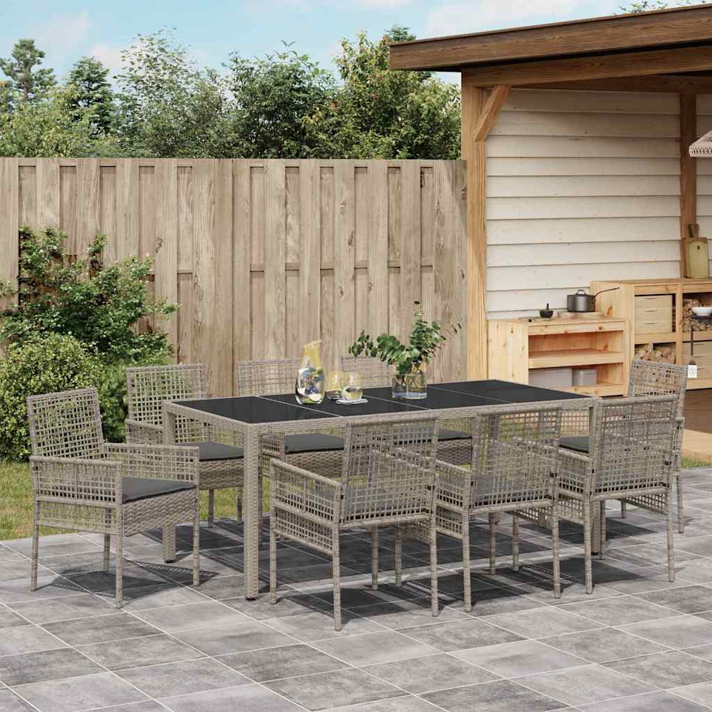 Tuin eettafelset 9 pcs Grijs poly rattan is nu te koop bij PeponiXL, paradijselijk wonen!