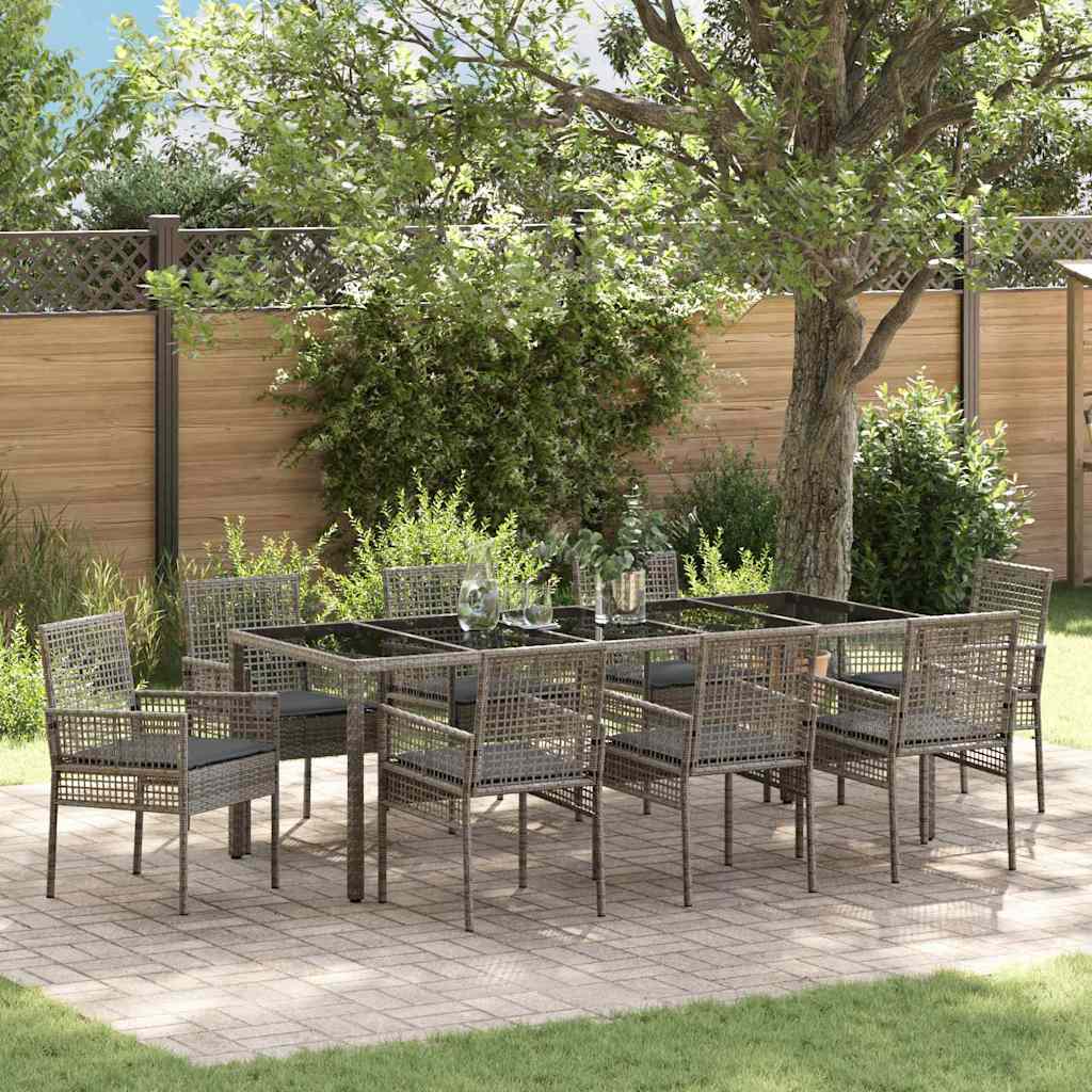 Tuin eettafelset 9 pcs Grijs poly rattan is nu te koop bij PeponiXL, paradijselijk wonen!