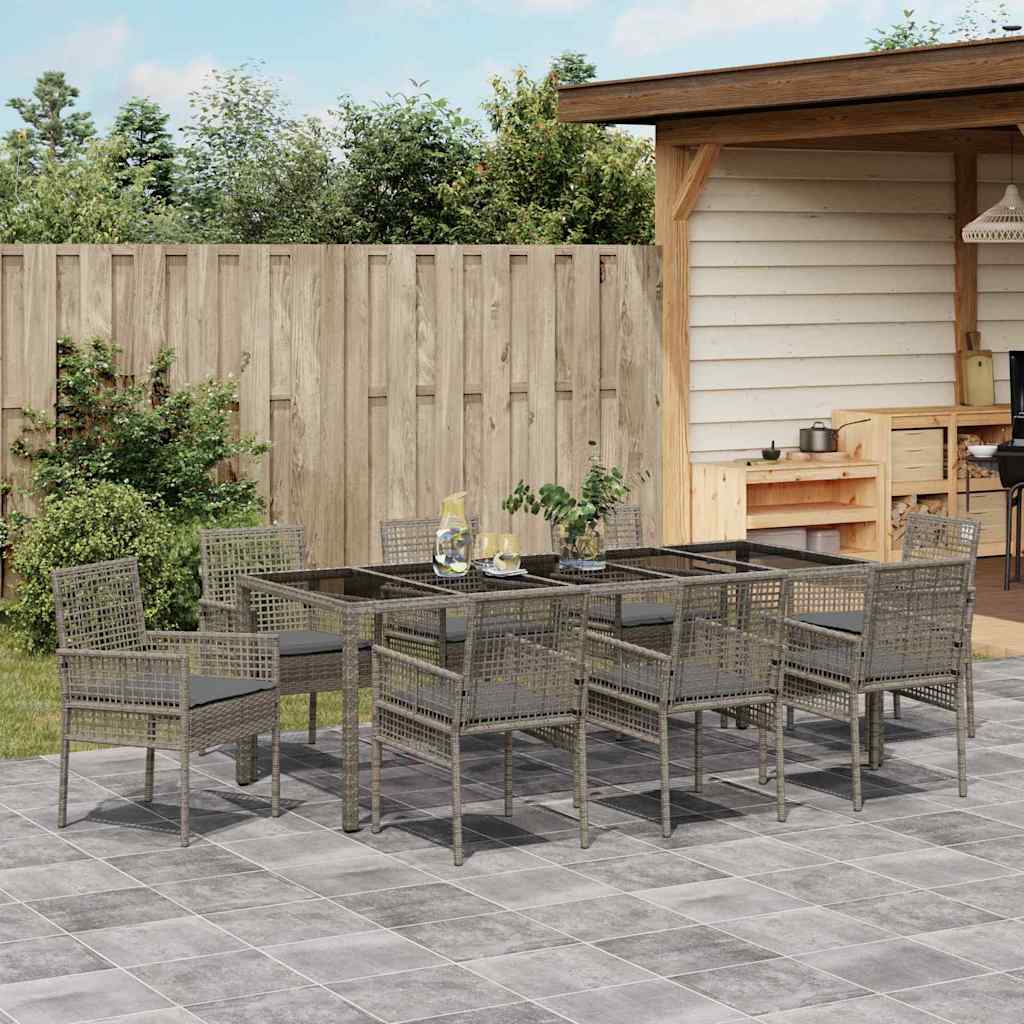Tuin eettafelset 9 pcs Grijs poly rattan is nu te koop bij PeponiXL, paradijselijk wonen!