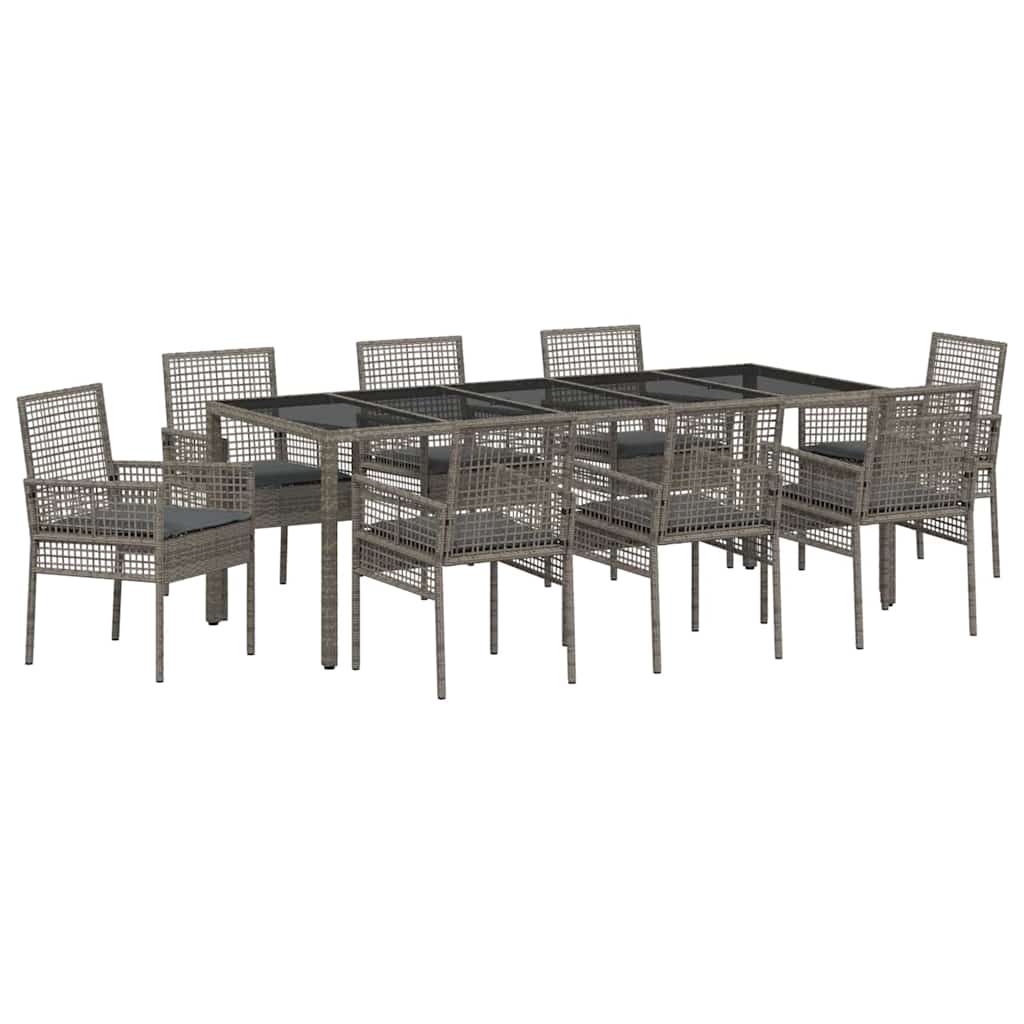Tuin eettafelset 9 pcs Grijs poly rattan is nu te koop bij PeponiXL, paradijselijk wonen!