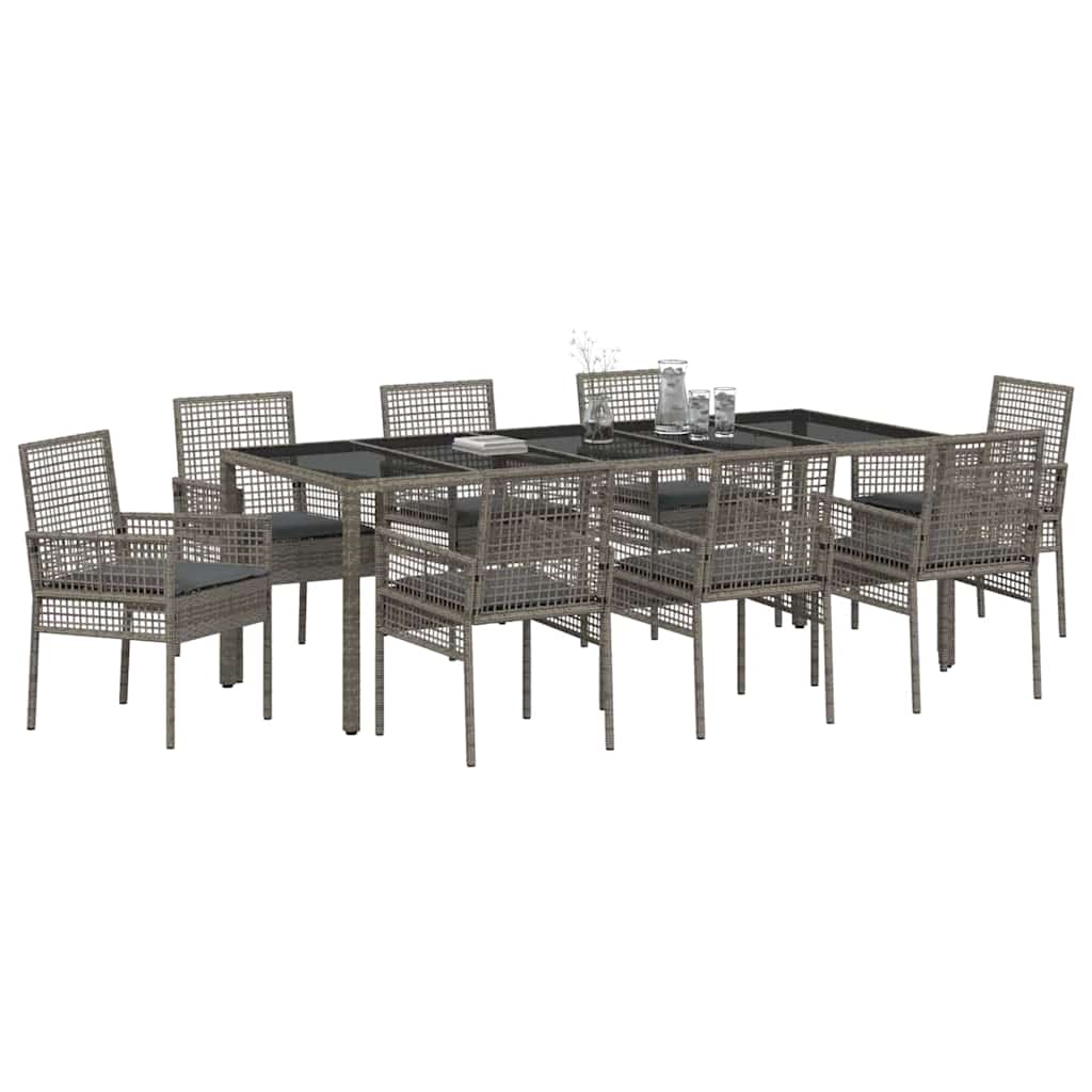 Tuin eettafelset 9 pcs Grijs poly rattan is nu te koop bij PeponiXL, paradijselijk wonen!