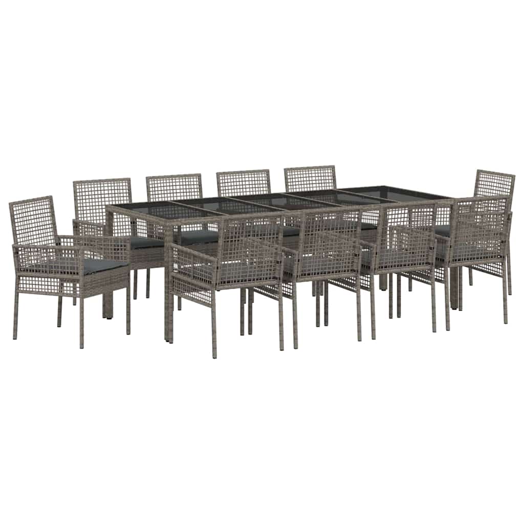 Tuin eettafelset 11 pcs Grijs poly rattan is nu te koop bij PeponiXL, paradijselijk wonen!