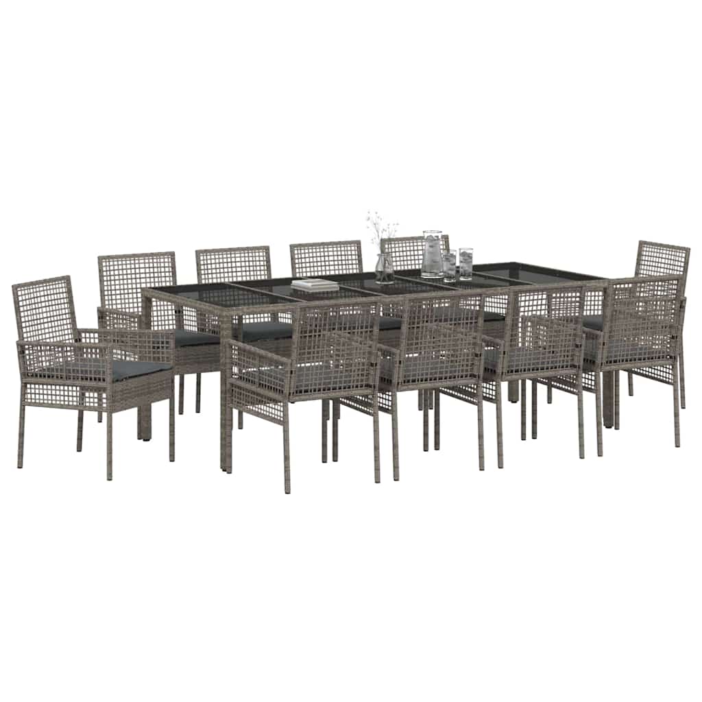 Tuin eettafelset 11 pcs Grijs poly rattan is nu te koop bij PeponiXL, paradijselijk wonen!