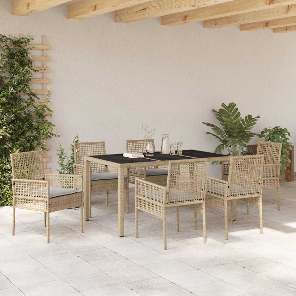Tuin eettafelset 7 pcs Beige poly rattan is nu te koop bij PeponiXL, paradijselijk wonen!