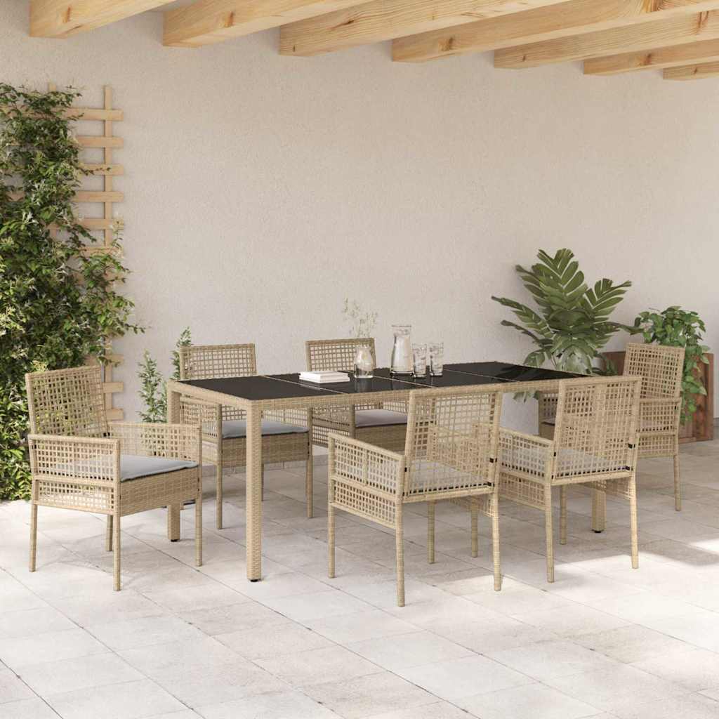 Tuin eettafelset 7 pcs Beige poly rattan is nu te koop bij PeponiXL, paradijselijk wonen!