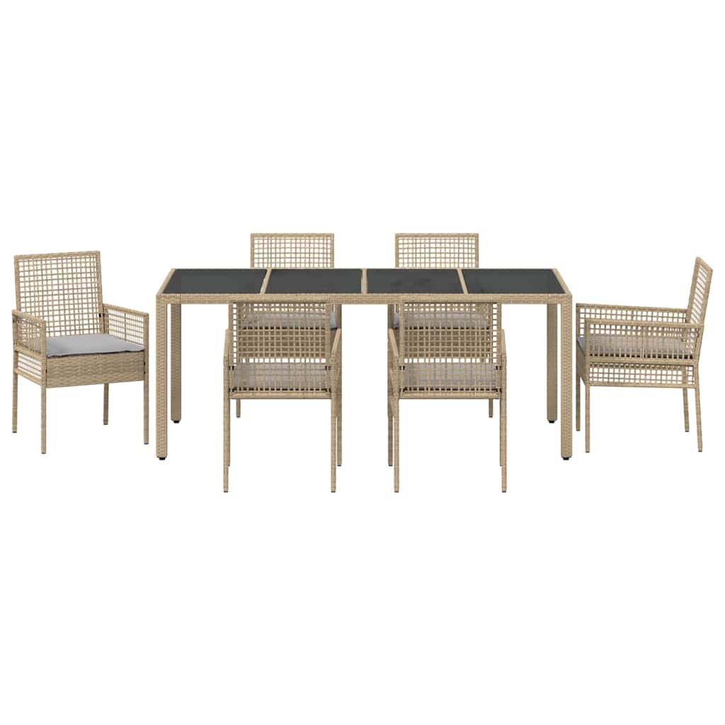 Tuin eettafelset 7 pcs Beige poly rattan is nu te koop bij PeponiXL, paradijselijk wonen!