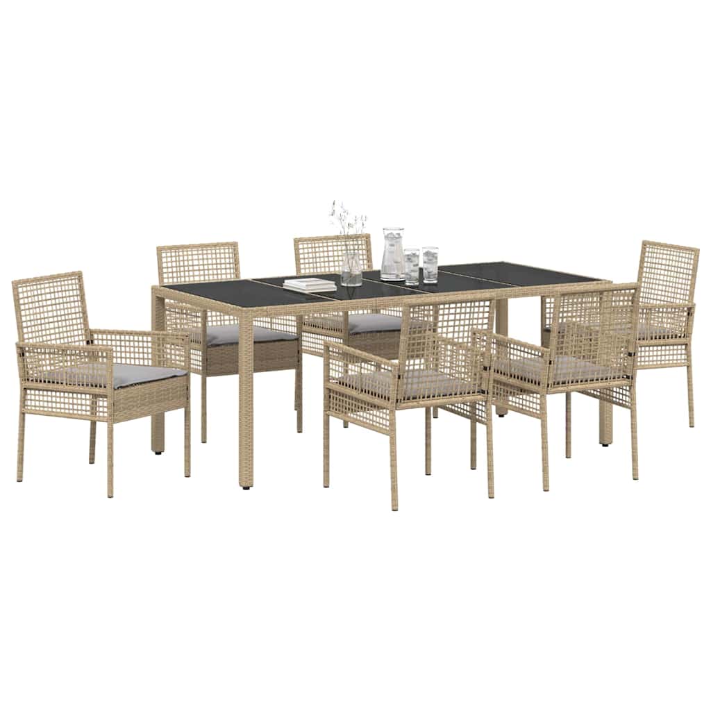 Tuin eettafelset 7 pcs Beige poly rattan is nu te koop bij PeponiXL, paradijselijk wonen!