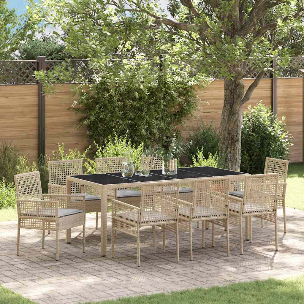Tuin eettafelset 9 pcs Beige poly rattan is nu te koop bij PeponiXL, paradijselijk wonen!