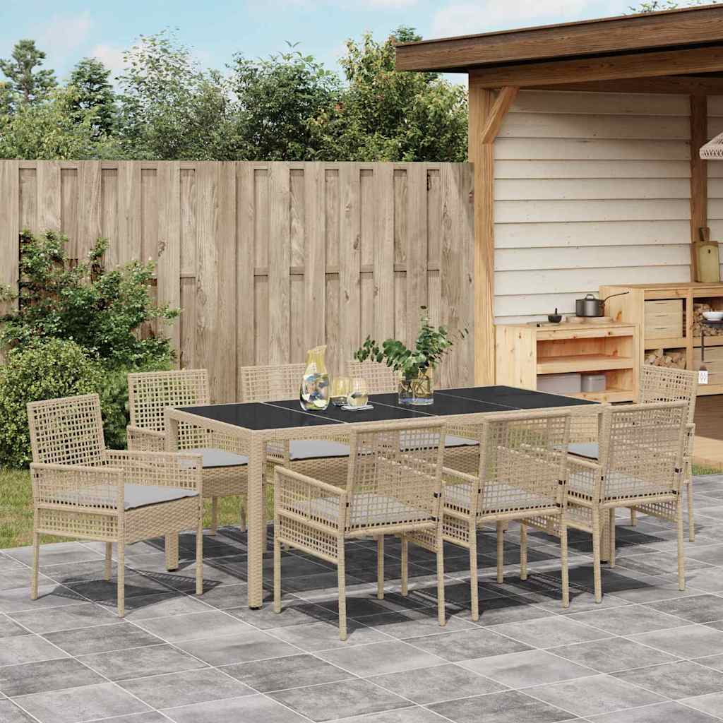 Tuin eettafelset 9 pcs Beige poly rattan is nu te koop bij PeponiXL, paradijselijk wonen!