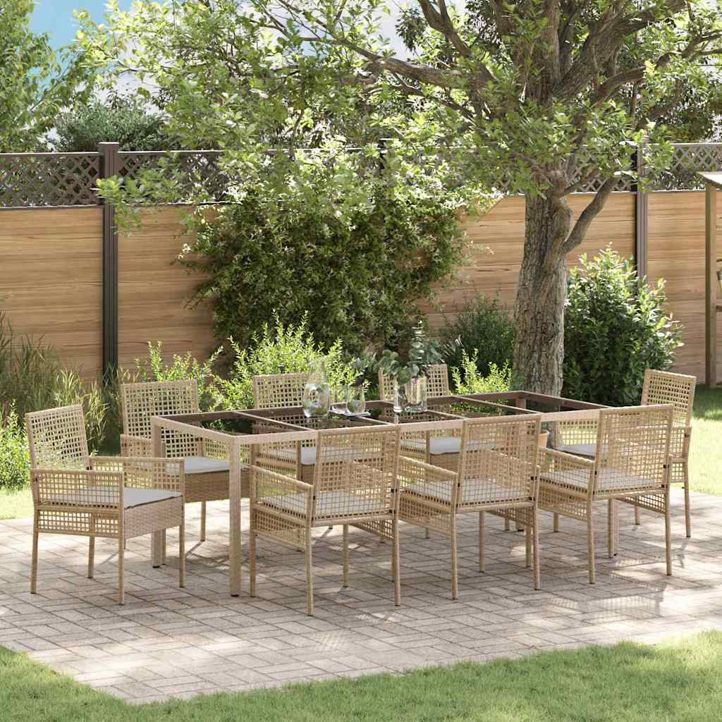 Tuin eettafelset 9 pcs Beige poly rattan is nu te koop bij PeponiXL, paradijselijk wonen!