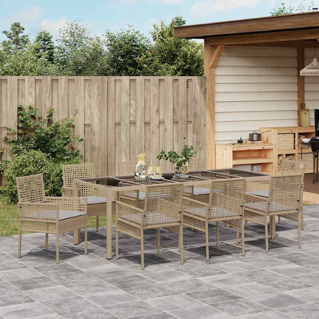 Tuin eettafelset 9 pcs Beige poly rattan is nu te koop bij PeponiXL, paradijselijk wonen!