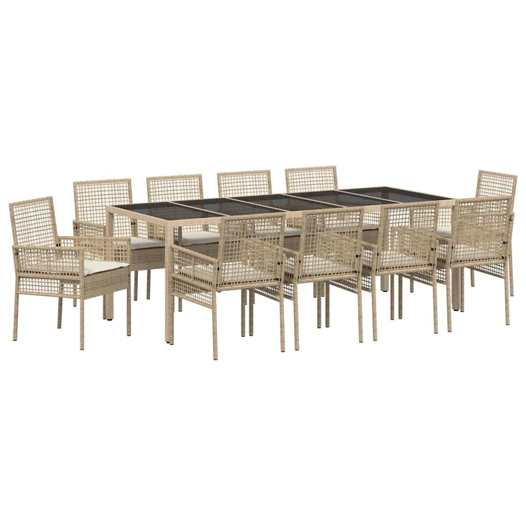 Tuin eettafelset 11 pcs Beige poly rattan is nu te koop bij PeponiXL, paradijselijk wonen!