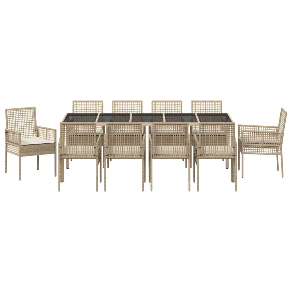 Tuin eettafelset 11 pcs Beige poly rattan is nu te koop bij PeponiXL, paradijselijk wonen!