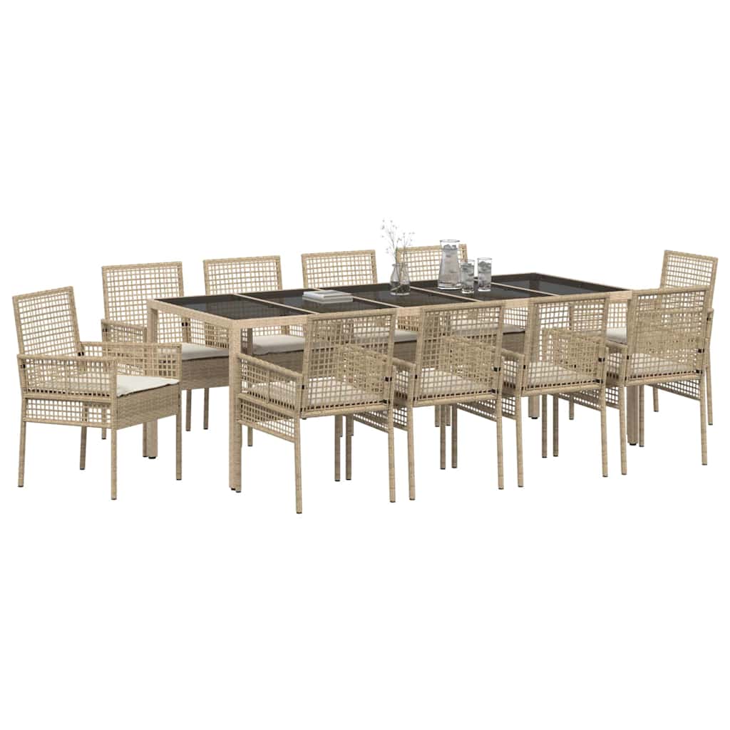 Tuin eettafelset 11 pcs Beige poly rattan is nu te koop bij PeponiXL, paradijselijk wonen!