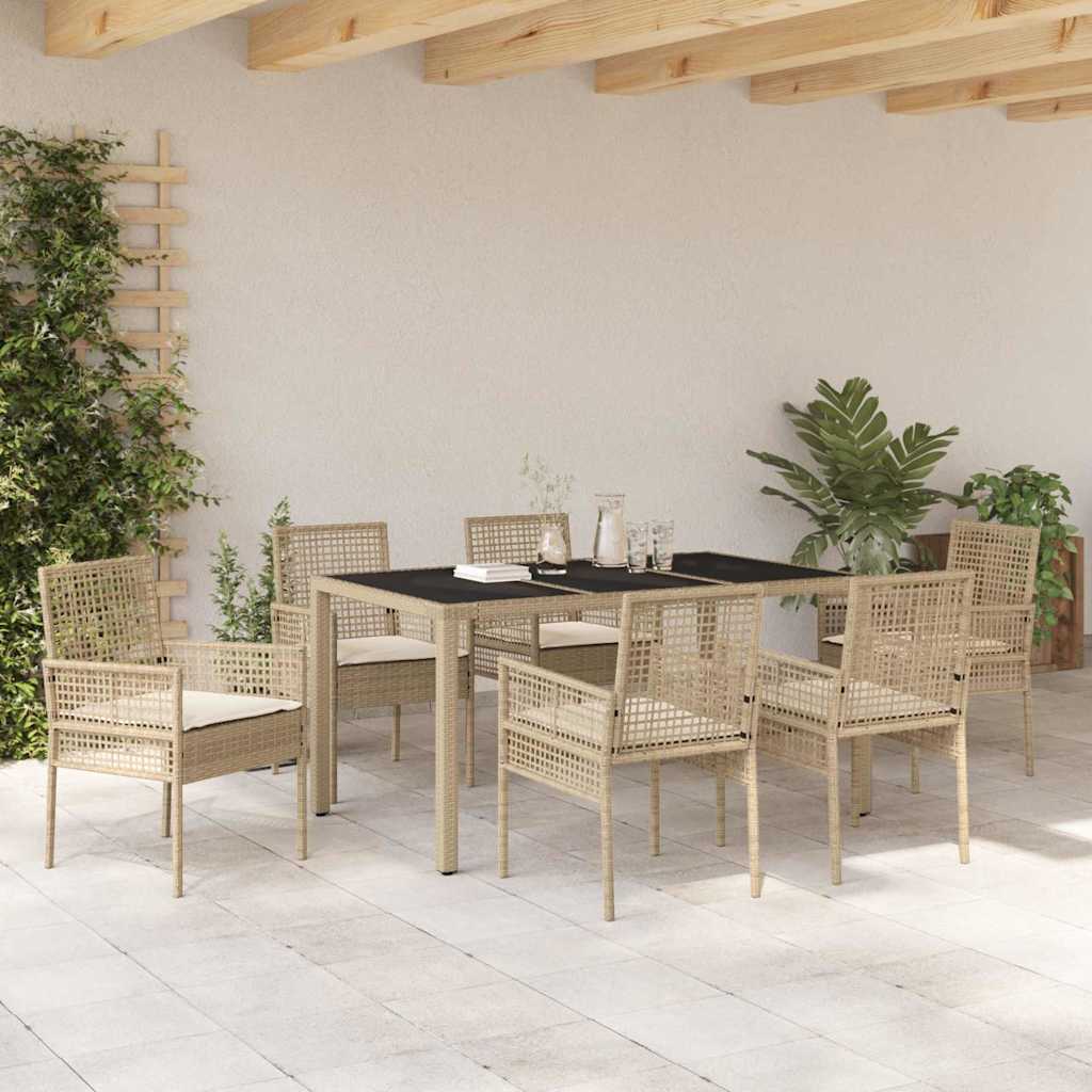 Tuin eettafelset 7 pcs Beige poly rattan is nu te koop bij PeponiXL, paradijselijk wonen!