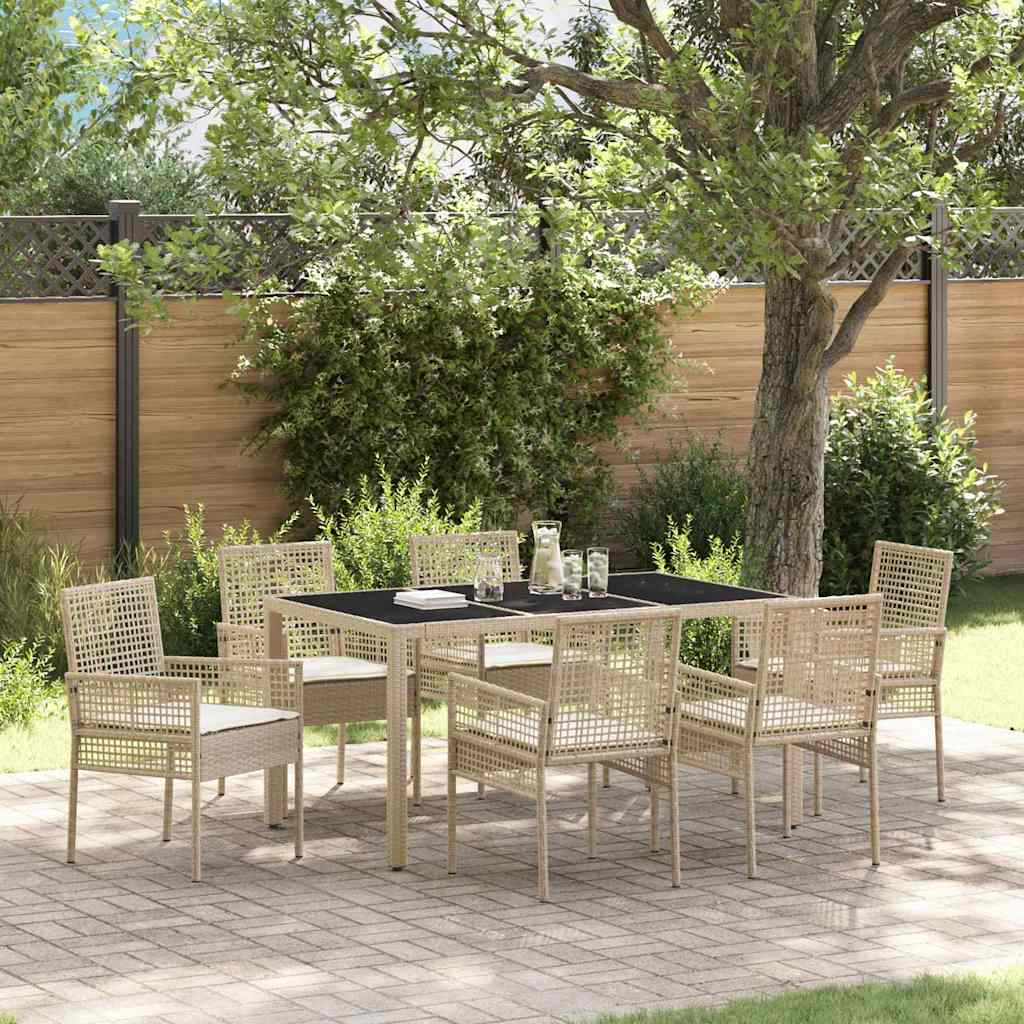 Tuin eettafelset 7 pcs Beige poly rattan is nu te koop bij PeponiXL, paradijselijk wonen!