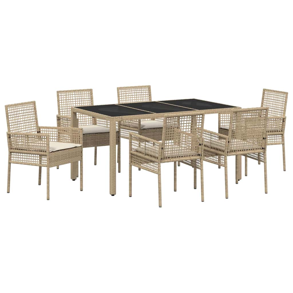 Tuin eettafelset 7 pcs Beige poly rattan is nu te koop bij PeponiXL, paradijselijk wonen!