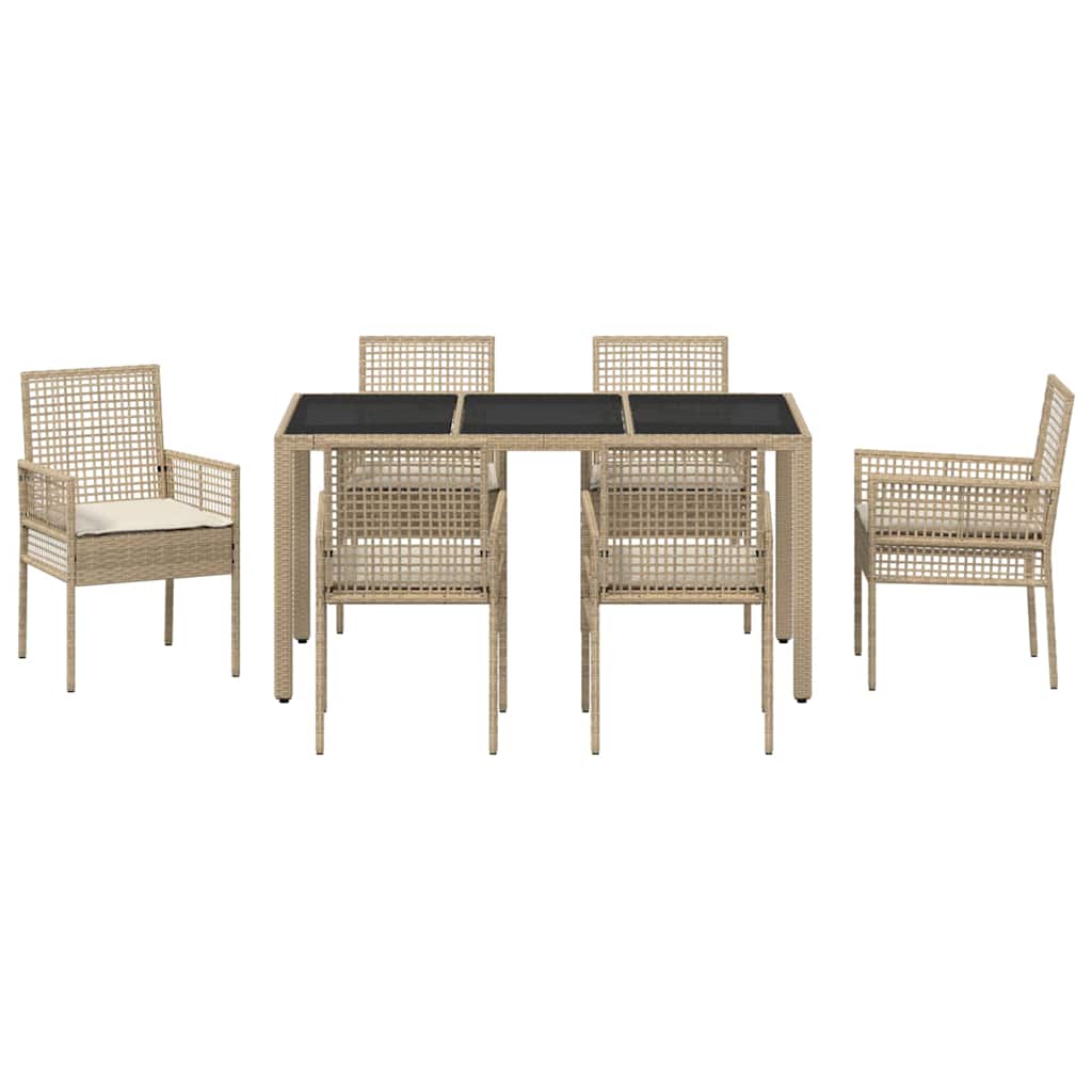 Tuin eettafelset 7 pcs Beige poly rattan is nu te koop bij PeponiXL, paradijselijk wonen!