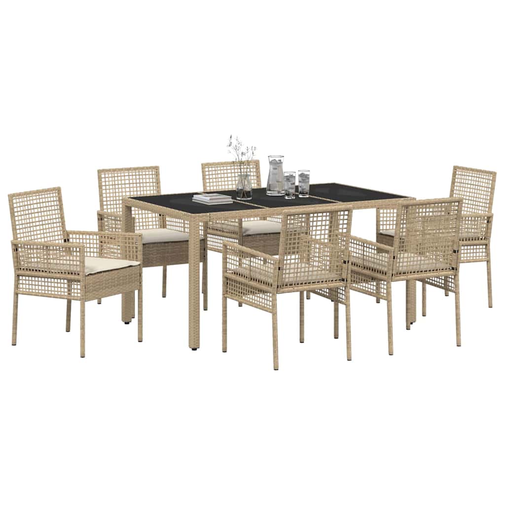 Tuin eettafelset 7 pcs Beige poly rattan is nu te koop bij PeponiXL, paradijselijk wonen!