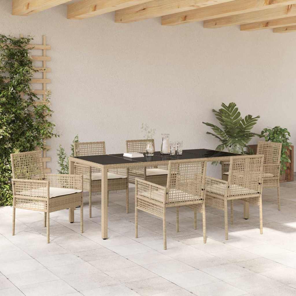 Tuin eettafelset 7 pcs Beige poly rattan is nu te koop bij PeponiXL, paradijselijk wonen!