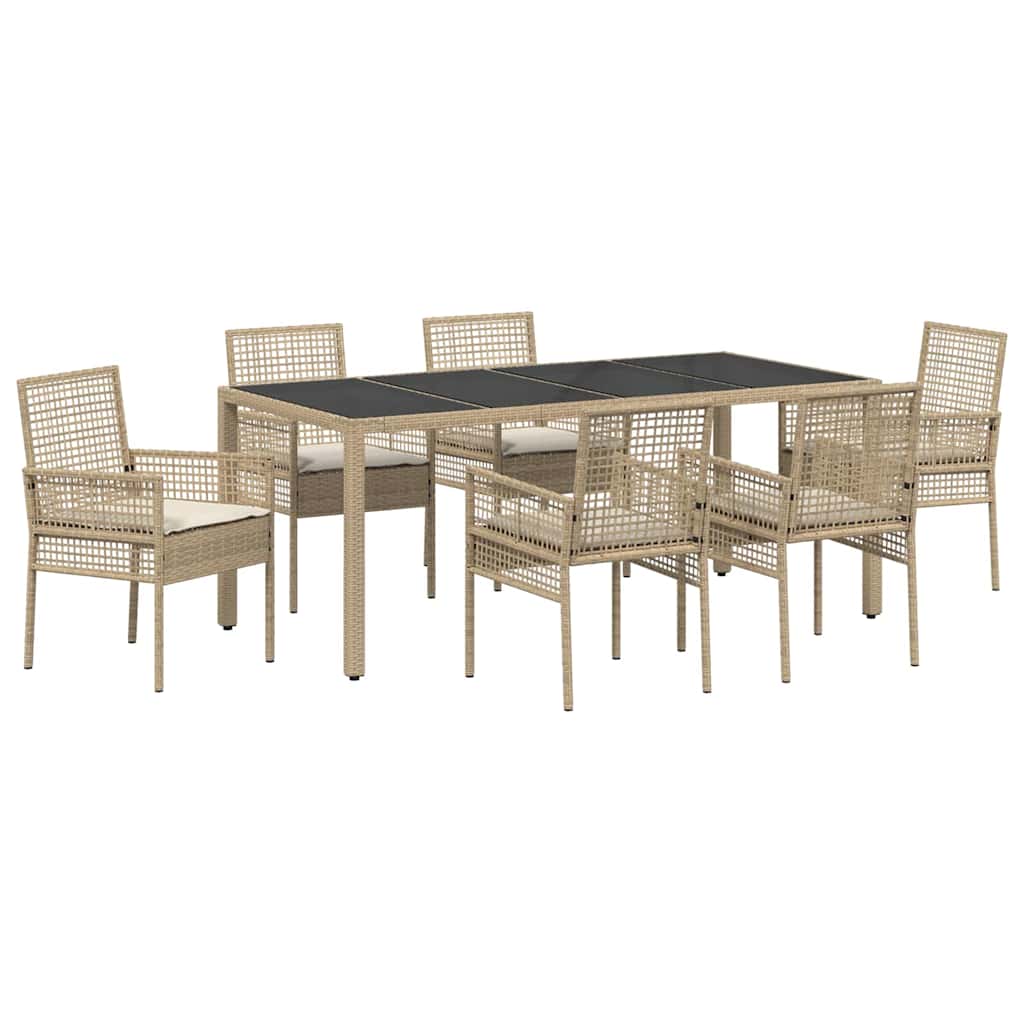 Tuin eettafelset 7 pcs Beige poly rattan is nu te koop bij PeponiXL, paradijselijk wonen!
