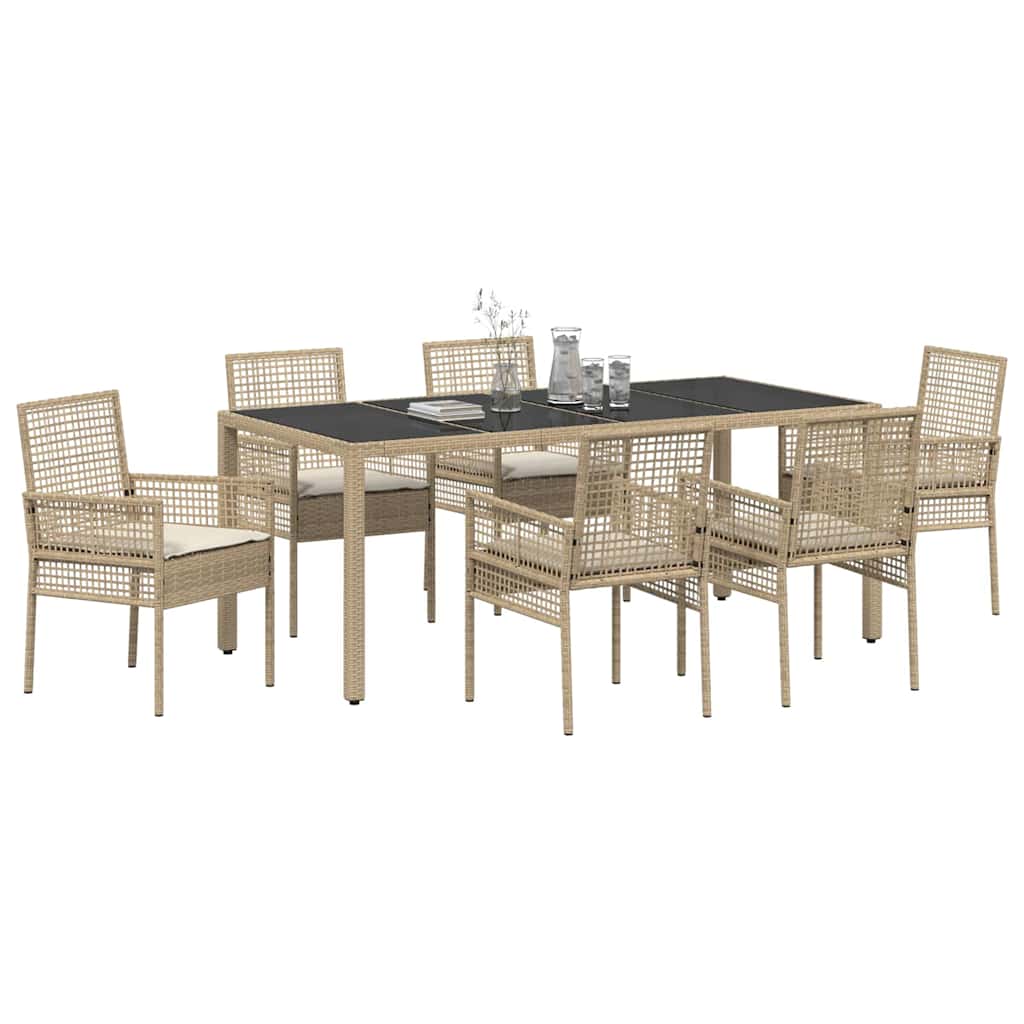 Tuin eettafelset 7 pcs Beige poly rattan is nu te koop bij PeponiXL, paradijselijk wonen!