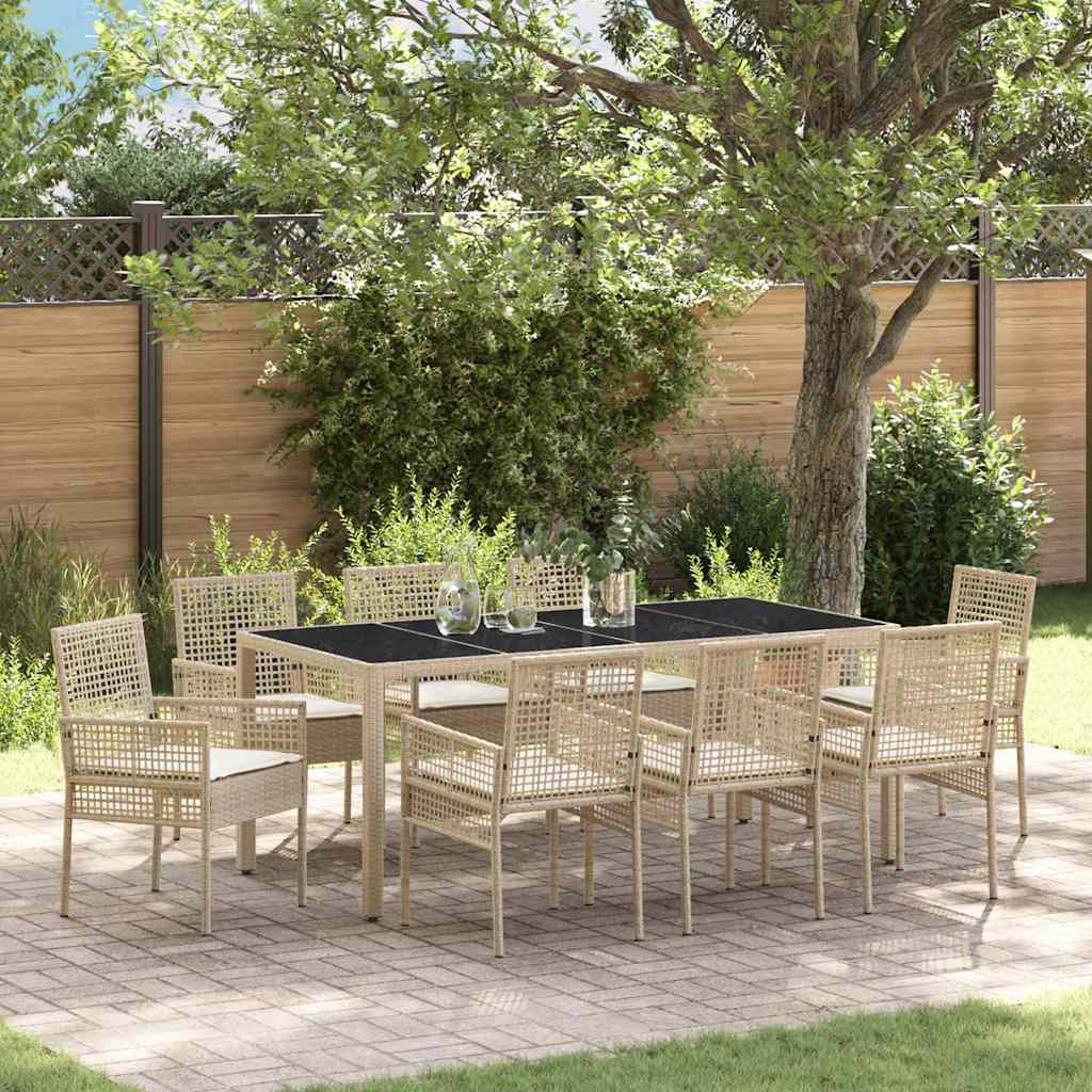 Tuin eettafelset 9 pcs Beige poly rattan is nu te koop bij PeponiXL, paradijselijk wonen!