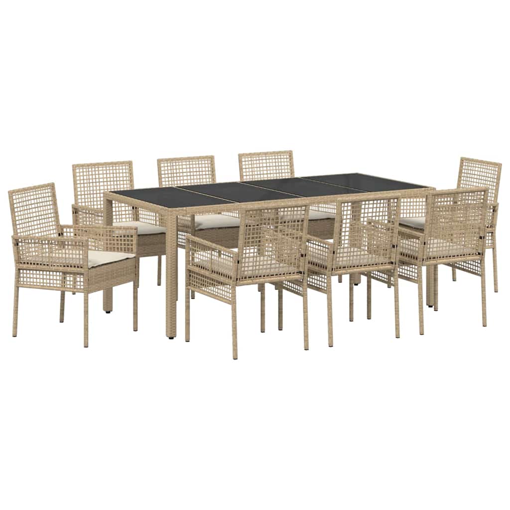 Tuin eettafelset 9 pcs Beige poly rattan is nu te koop bij PeponiXL, paradijselijk wonen!