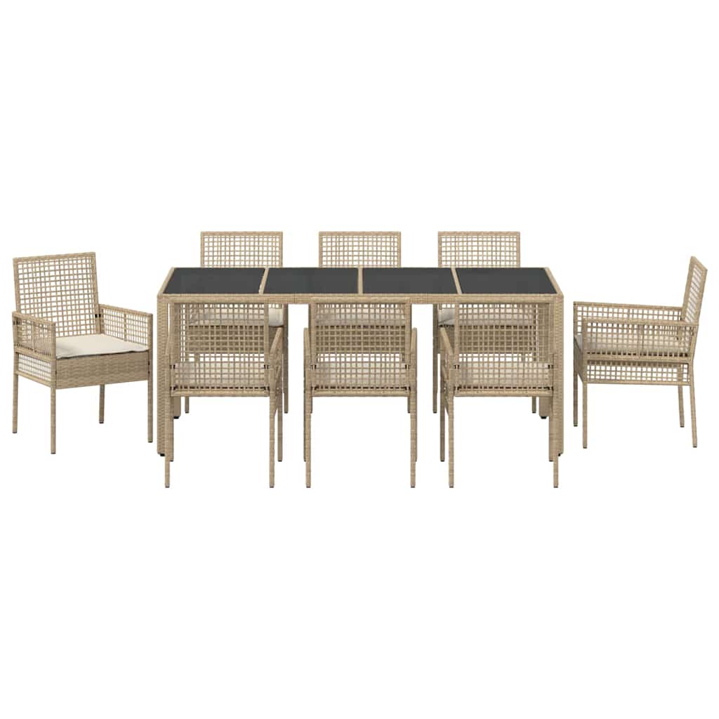 Tuin eettafelset 9 pcs Beige poly rattan is nu te koop bij PeponiXL, paradijselijk wonen!