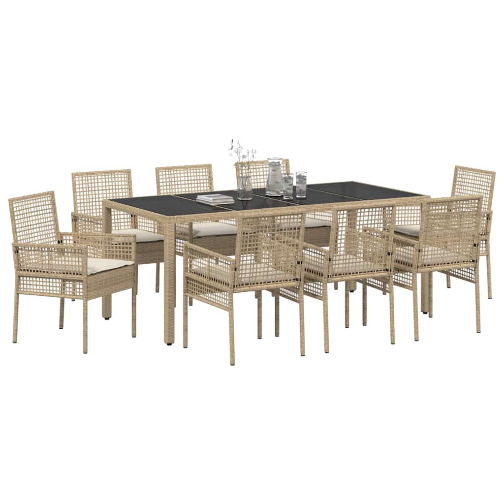 Tuin eettafelset 9 pcs Beige poly rattan is nu te koop bij PeponiXL, paradijselijk wonen!