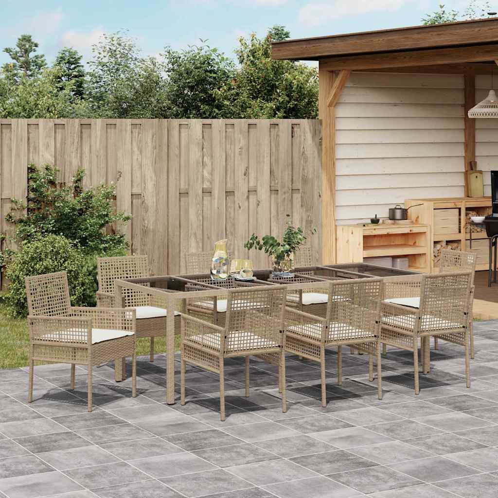 Tuin eettafelset 9 pcs Beige poly rattan is nu te koop bij PeponiXL, paradijselijk wonen!