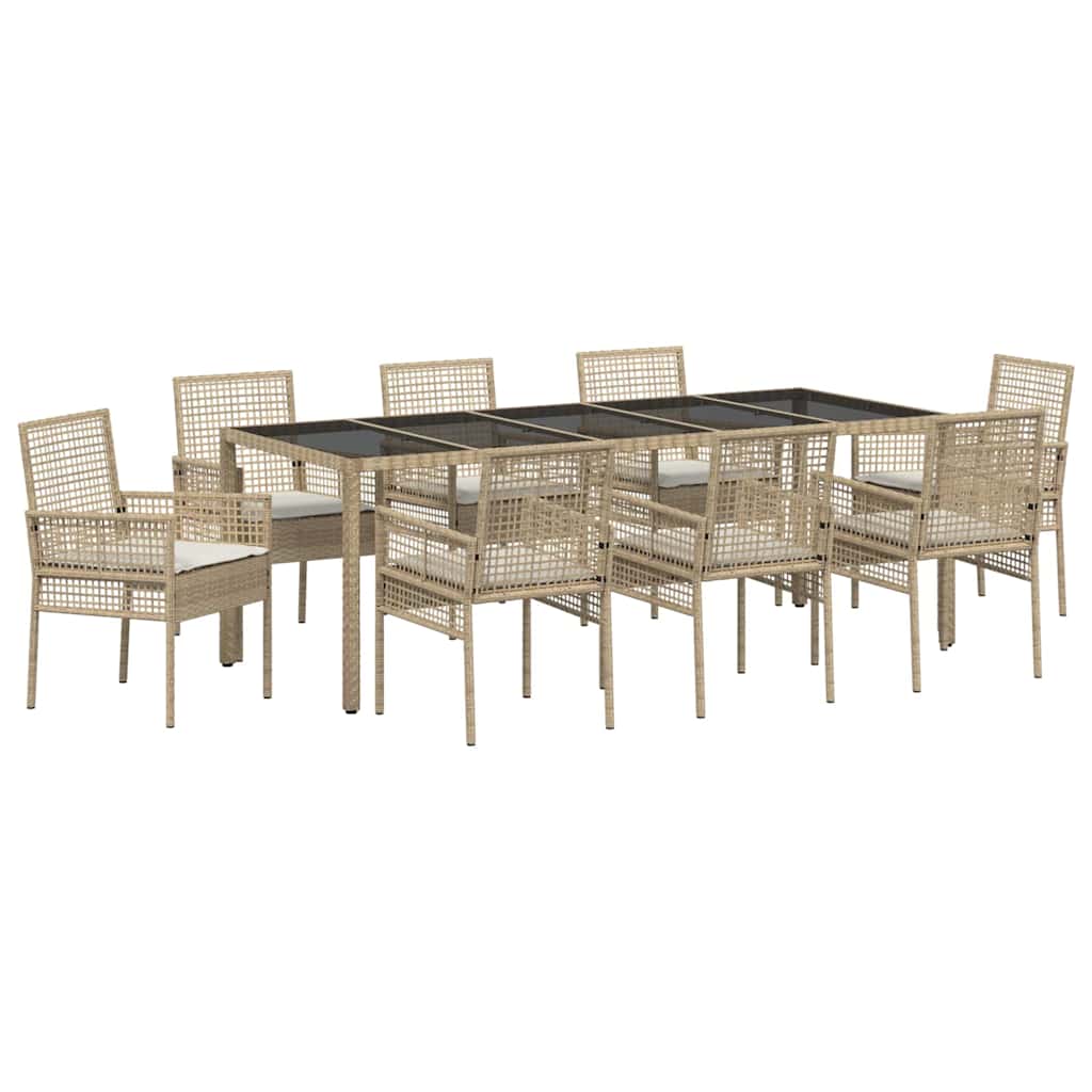 Tuin eettafelset 9 pcs Beige poly rattan is nu te koop bij PeponiXL, paradijselijk wonen!