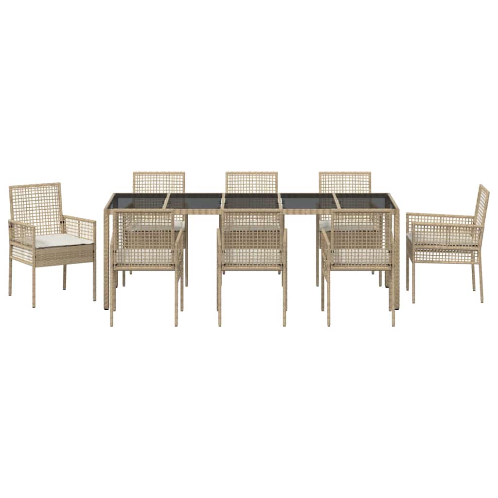 Tuin eettafelset 9 pcs Beige poly rattan is nu te koop bij PeponiXL, paradijselijk wonen!