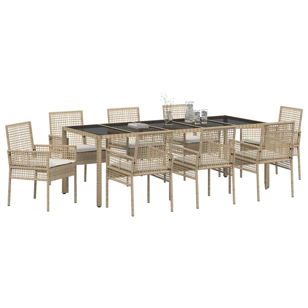 Tuin eettafelset 9 pcs Beige poly rattan is nu te koop bij PeponiXL, paradijselijk wonen!
