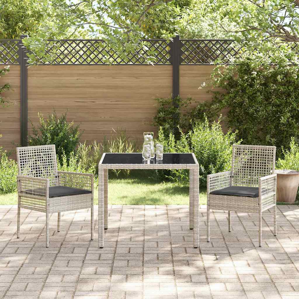 Tuin eettafelset 3 pcs Lichtgrijs poly rattan is nu te koop bij PeponiXL, paradijselijk wonen!
