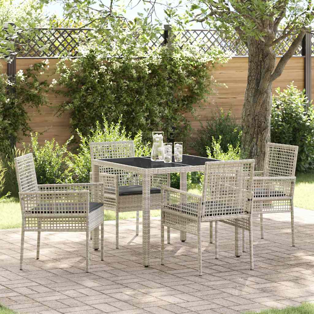 Tuin eettafelset 5 pcs Lichtgrijs poly rattan is nu te koop bij PeponiXL, paradijselijk wonen!
