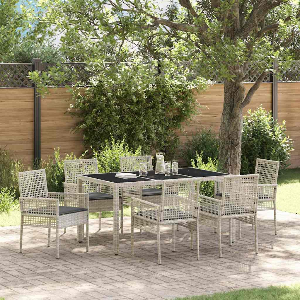 Tuin eettafelset 7 pcs Lichtgrijs poly rattan is nu te koop bij PeponiXL, paradijselijk wonen!