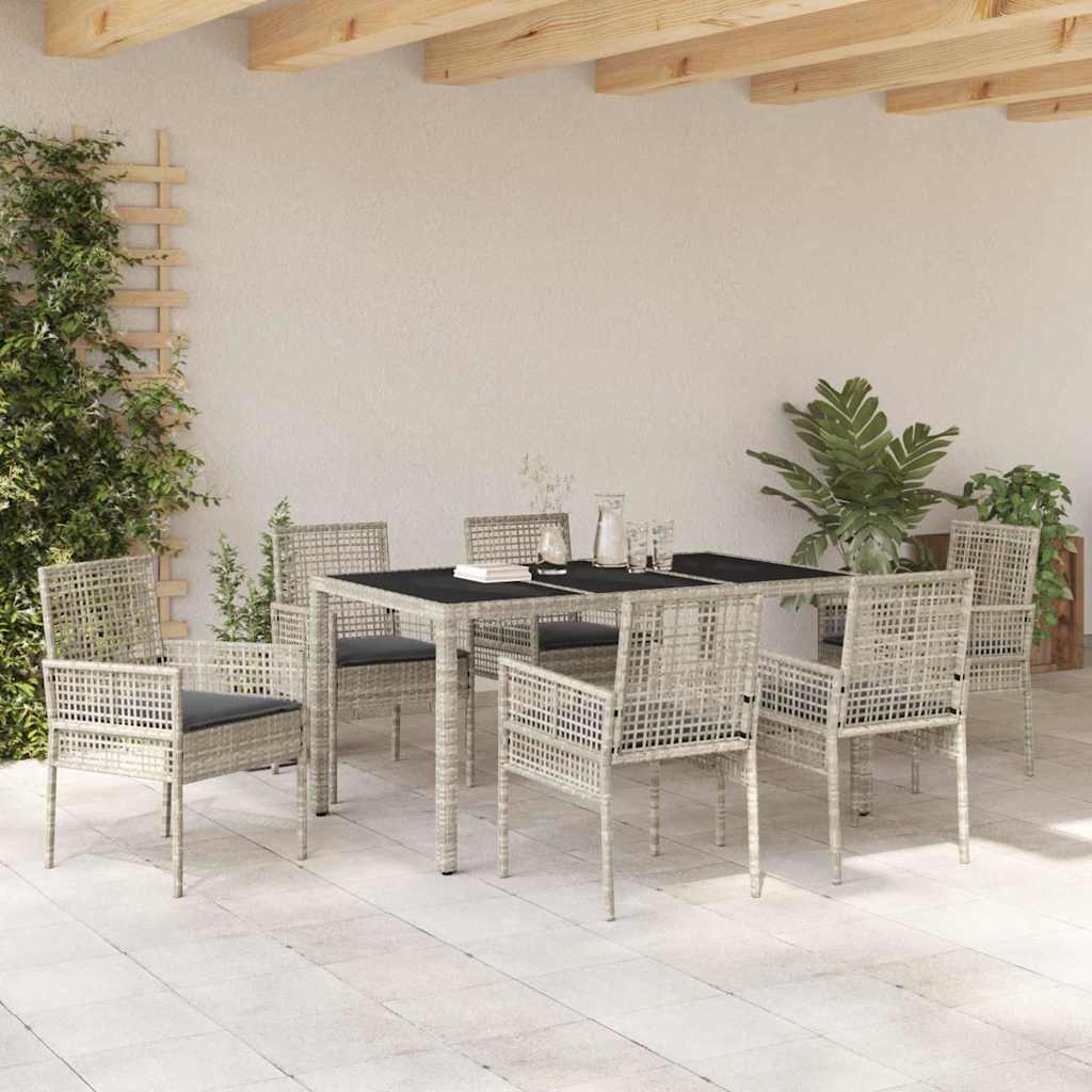 Tuin eettafelset 7 pcs Lichtgrijs poly rattan is nu te koop bij PeponiXL, paradijselijk wonen!
