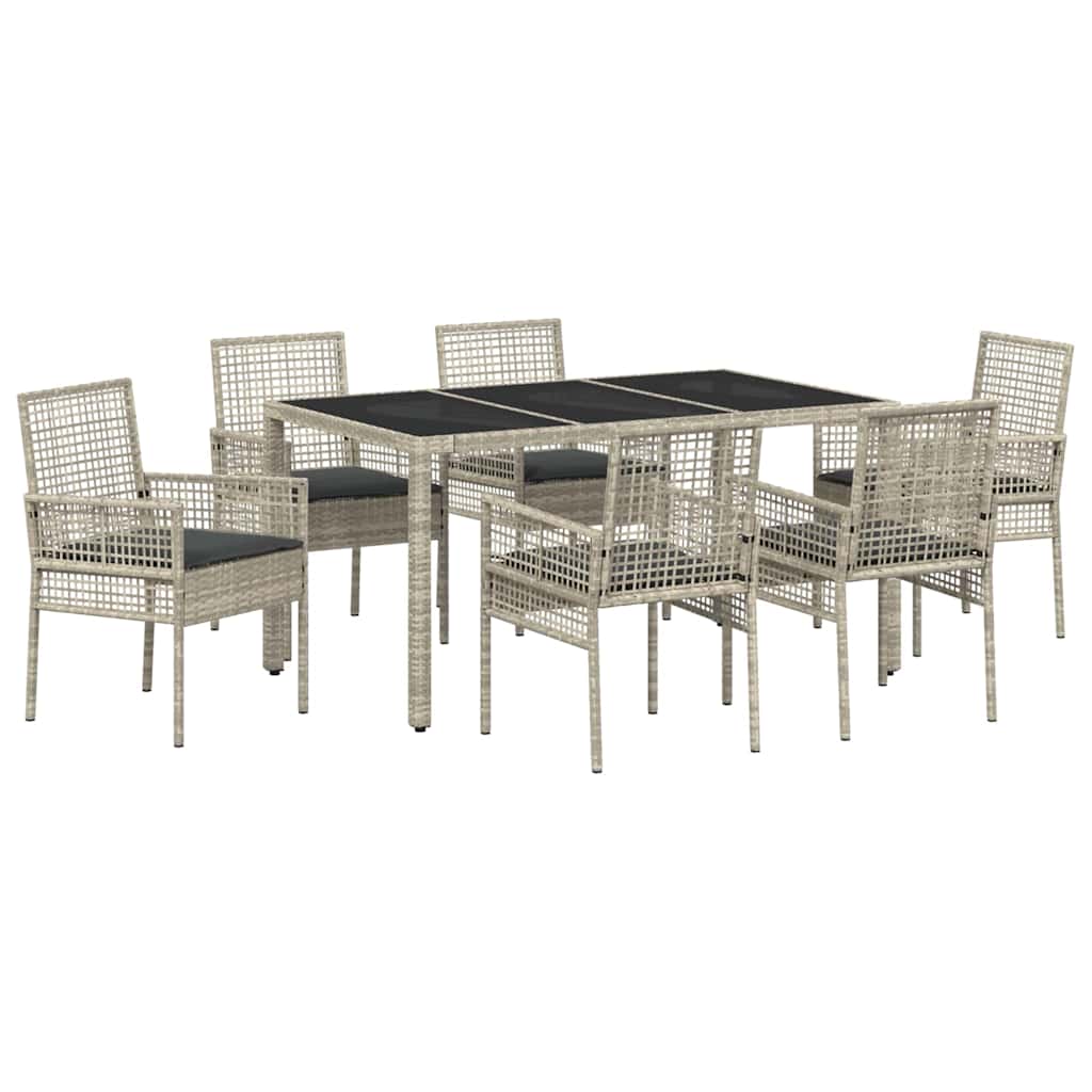 Tuin eettafelset 7 pcs Lichtgrijs poly rattan is nu te koop bij PeponiXL, paradijselijk wonen!