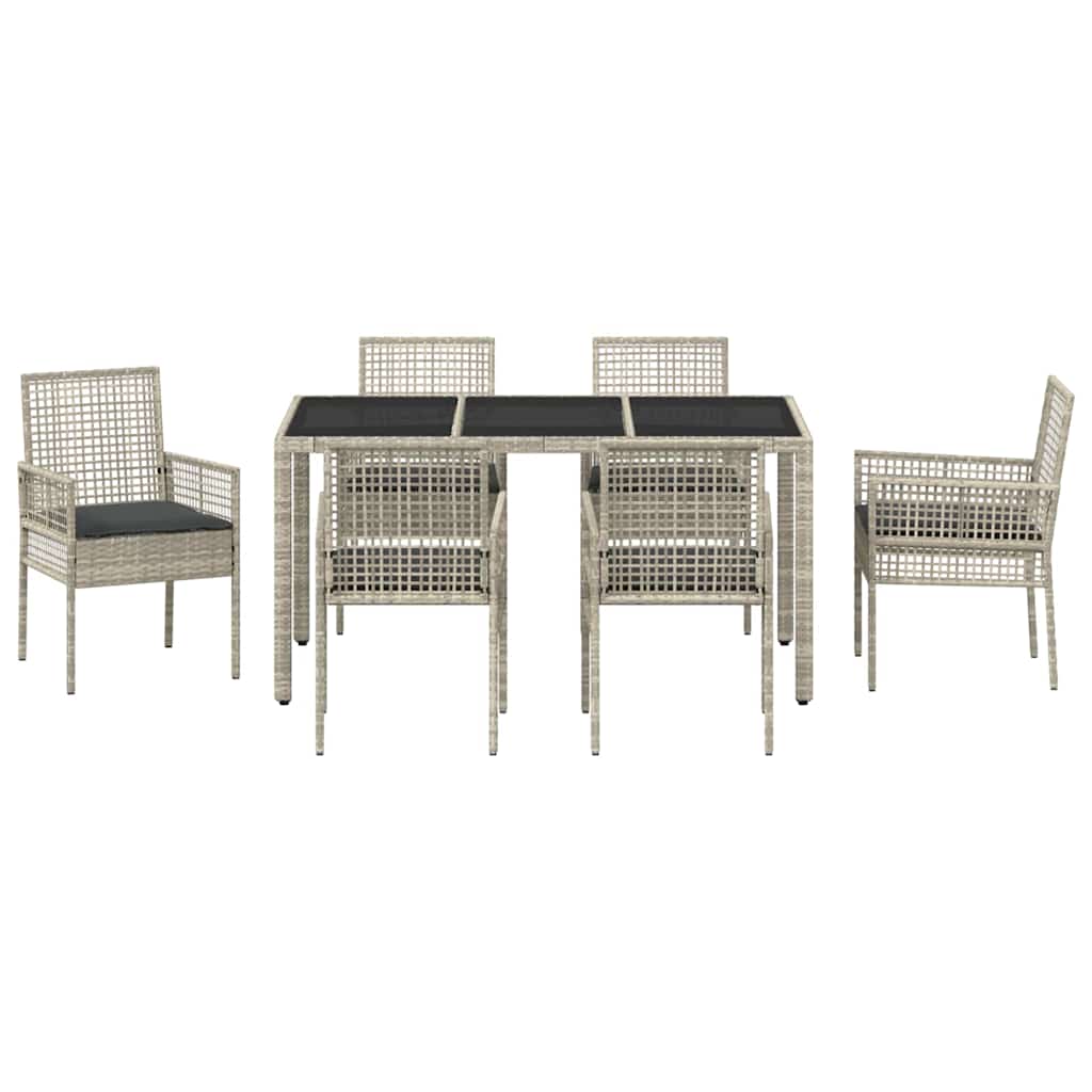 Tuin eettafelset 7 pcs Lichtgrijs poly rattan is nu te koop bij PeponiXL, paradijselijk wonen!
