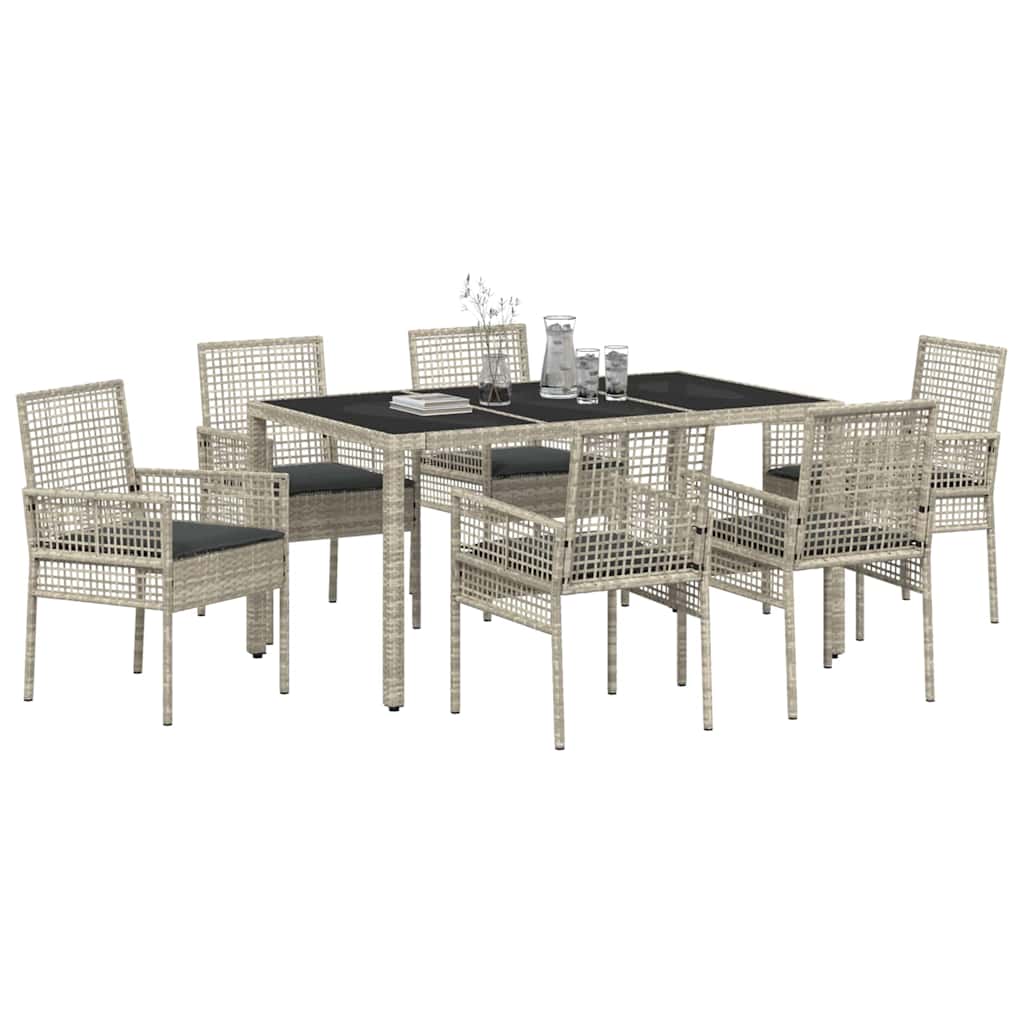 Tuin eettafelset 7 pcs Lichtgrijs poly rattan is nu te koop bij PeponiXL, paradijselijk wonen!