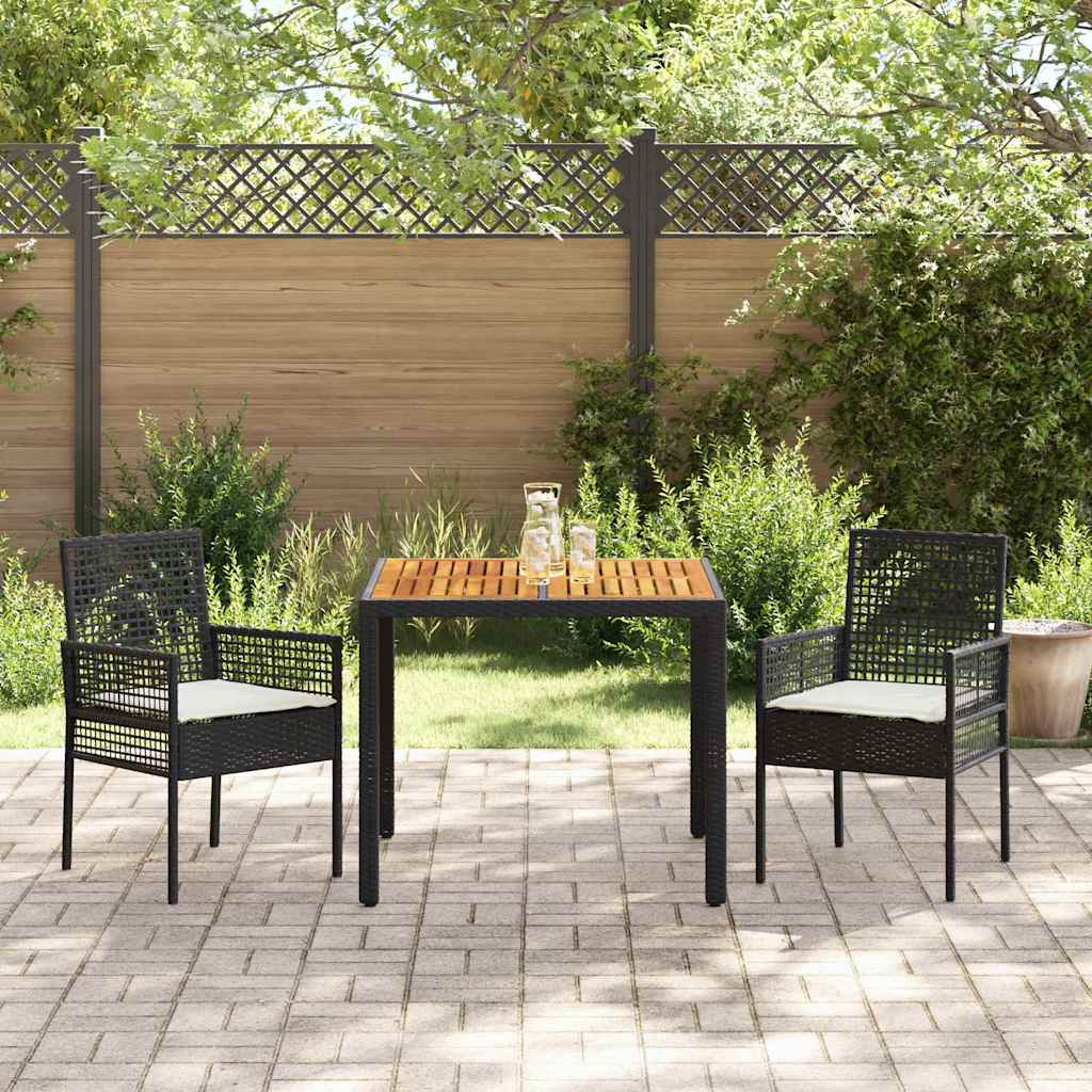 Tuin eettafelset 3 pcs Zwart poly rattan is nu te koop bij PeponiXL, paradijselijk wonen!