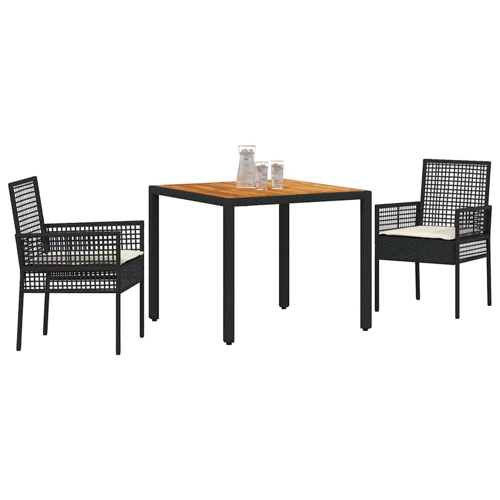 Tuin eettafelset 3 pcs Zwart poly rattan is nu te koop bij PeponiXL, paradijselijk wonen!