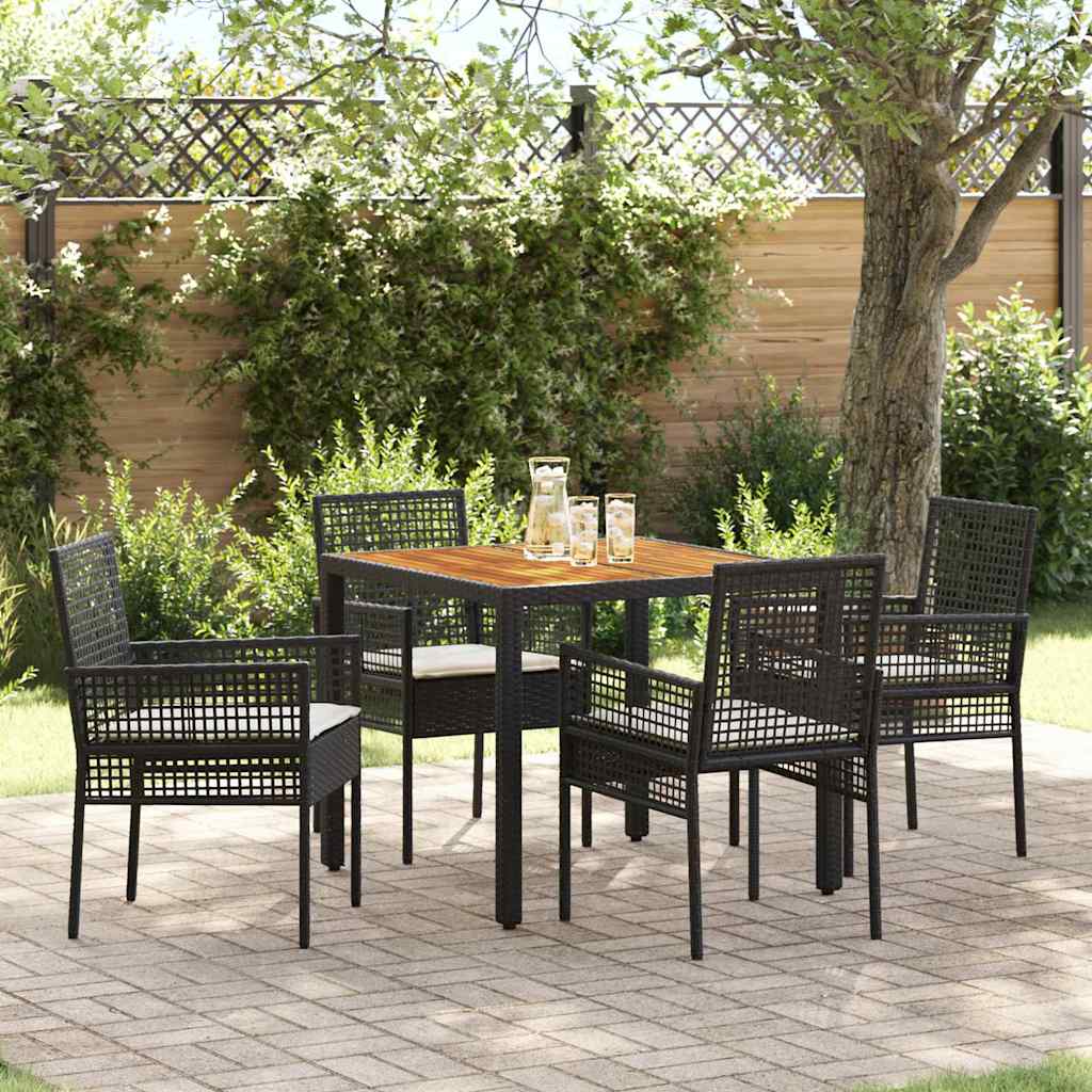 Tuin eettafelset 5 pcs Zwart poly rattan is nu te koop bij PeponiXL, paradijselijk wonen!