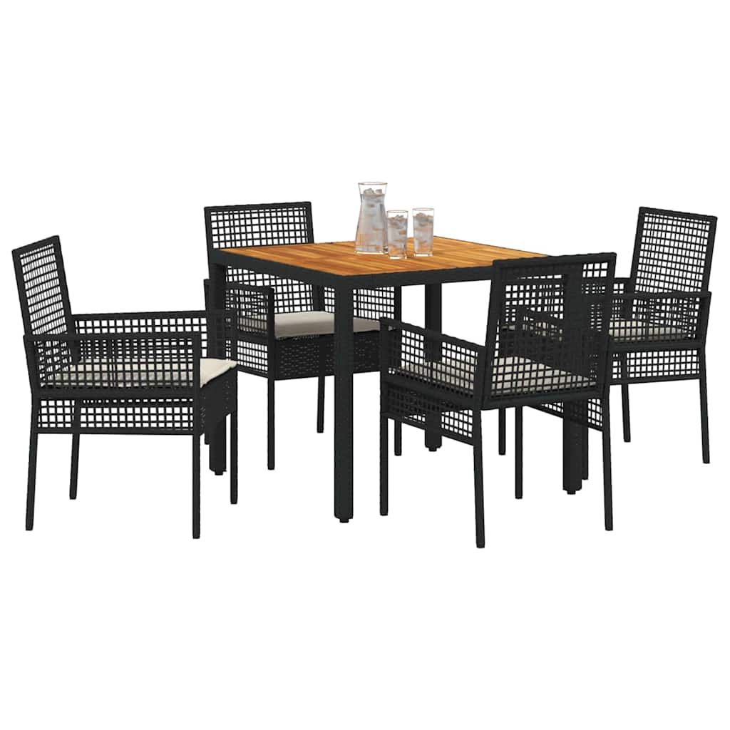 Tuin eettafelset 5 pcs Zwart poly rattan is nu te koop bij PeponiXL, paradijselijk wonen!